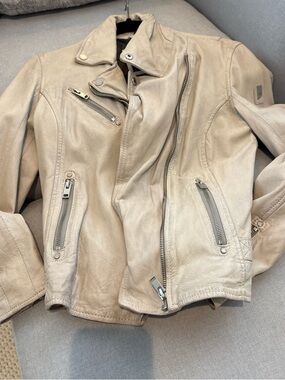 Beige Leather Jacket - brand Mauritius - from ShoesnMore Rye, New York